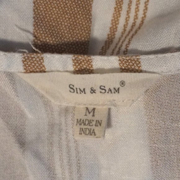 Sim & Sam Ivory and Tan Stripped Top with Tie at Waist Women’s Medium - Picture 4 of 4